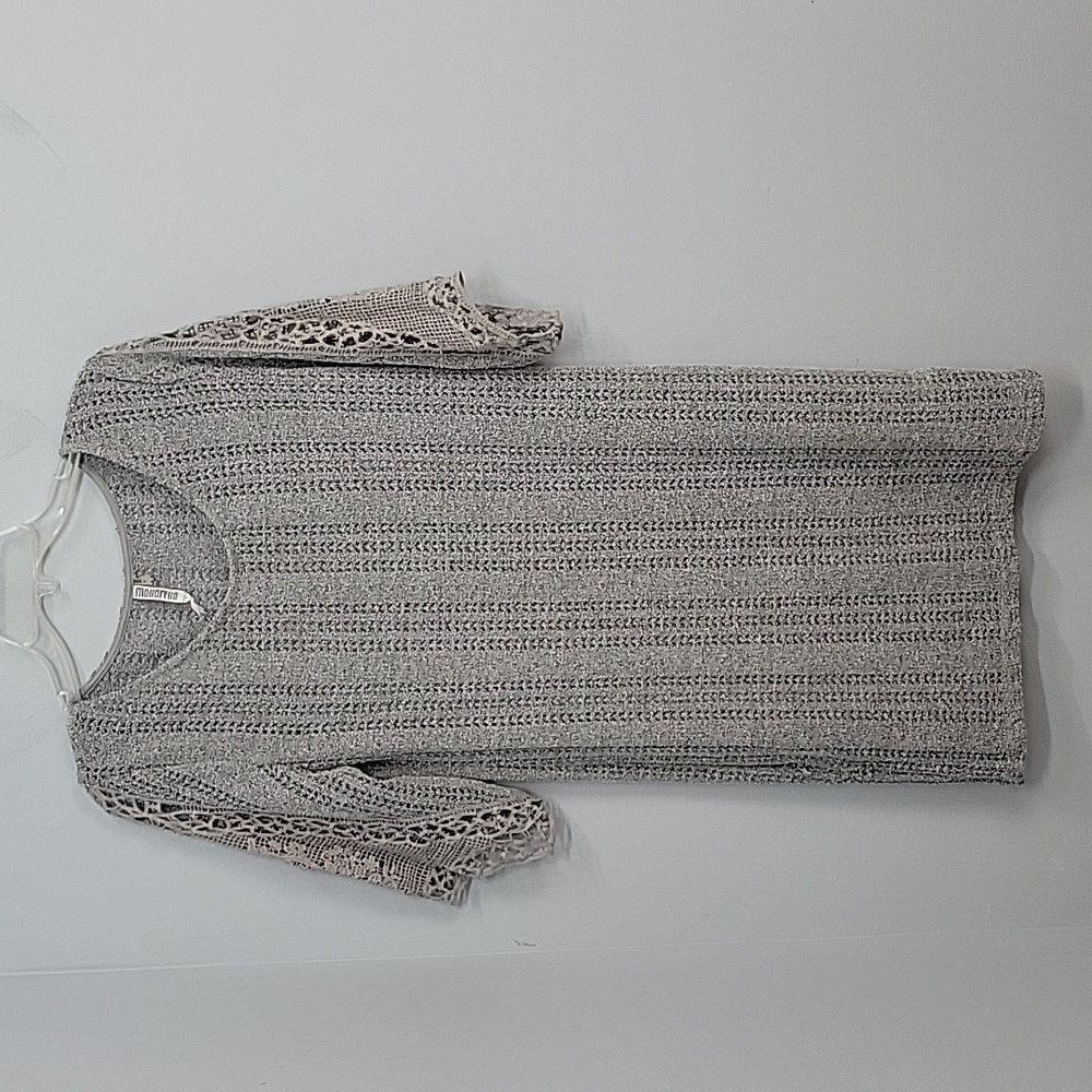MONORENO gray boho open knit dress Lace sleeves